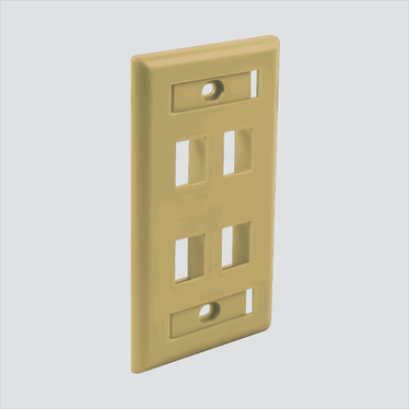 Manufacturer photo shows one ivory 4-port faceplate with ID windows. This listing supplies 1 ivory faceplate.