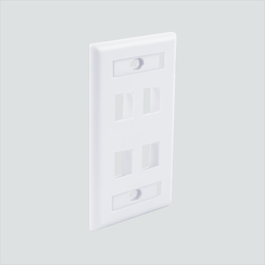 Manufacturer photo shows one white 4-port faceplate with ID windows. This listing supplies 1 white faceplate.