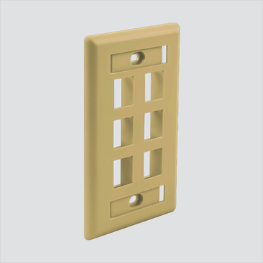 Manufacturer photo shows one ivory 6-port faceplate with ID windows. This listing supplies 25 ivory faceplates.