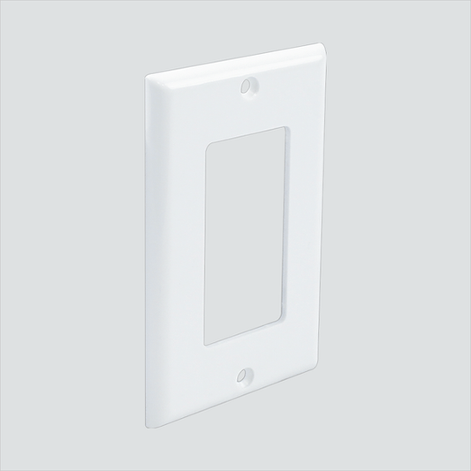 Manufacturer photo shows a white single-gang decorator outer wall plate. This listing supplies one Ivory item; the photo illustrates the form, not the selected color.