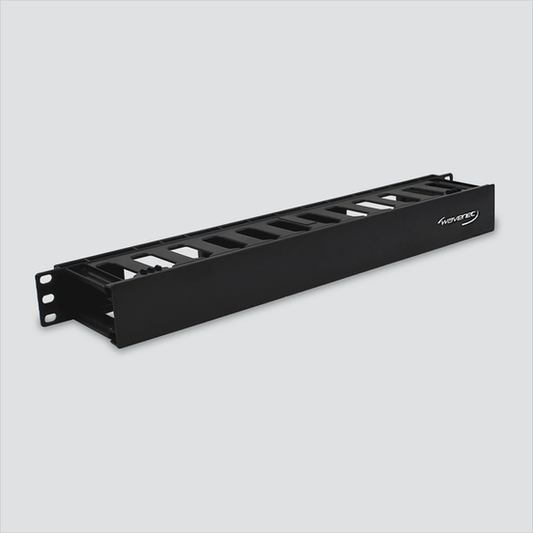 Manufacturer photo of Wavenet PDH-SS-1U, a black single-sided 1U horizontal finger-duct cable manager with 1 cover. One manager per sale; cables and rack equipment are not included.