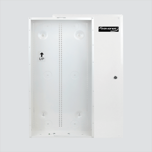 Wavenet WHWS2803 28-inch white metal enclosure with hinged door open
