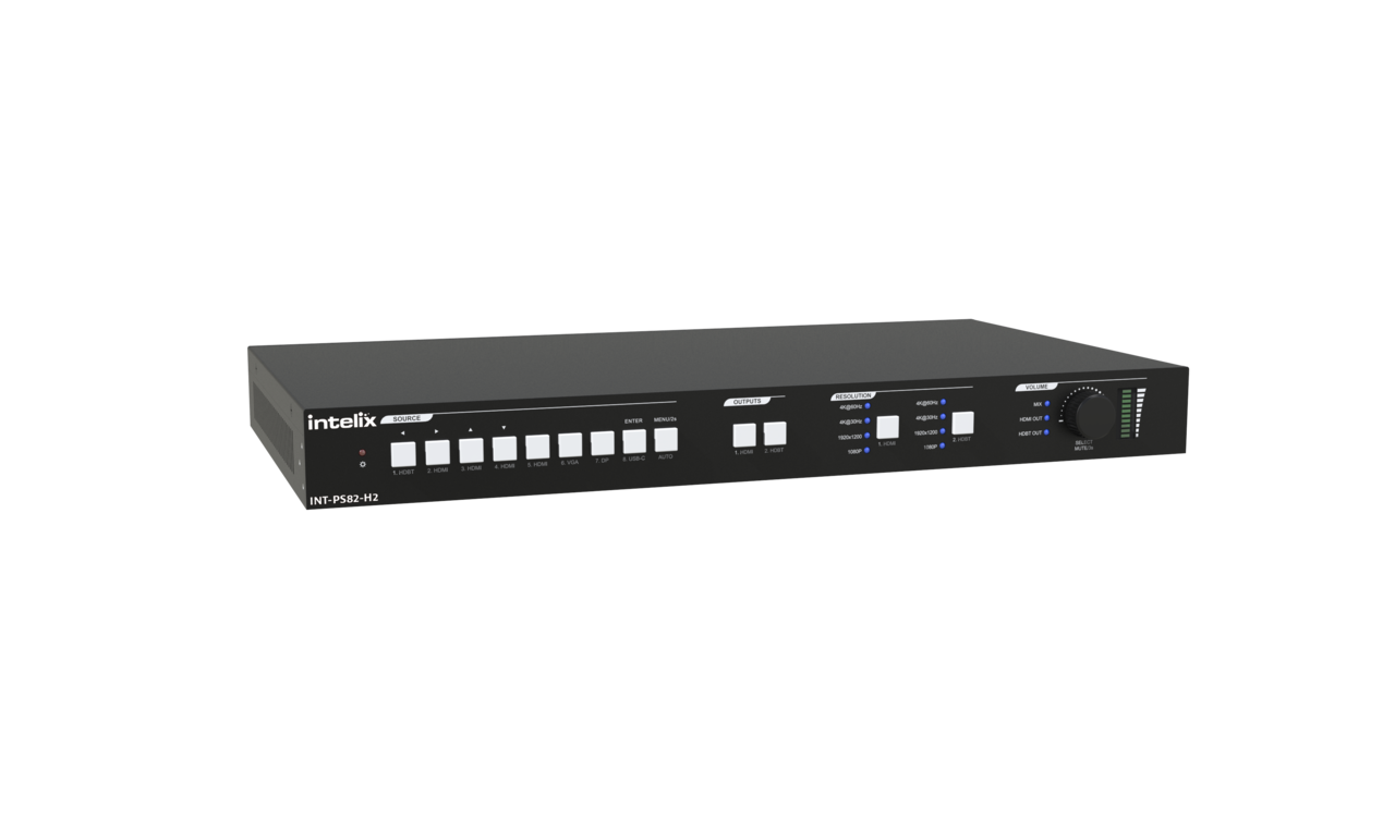 INT-PS82-H2 8x2 HDMI2.0 18G 4K Seamless Presentation switcher with HDBaseT input and output with included 18G HDBaseT Receiver