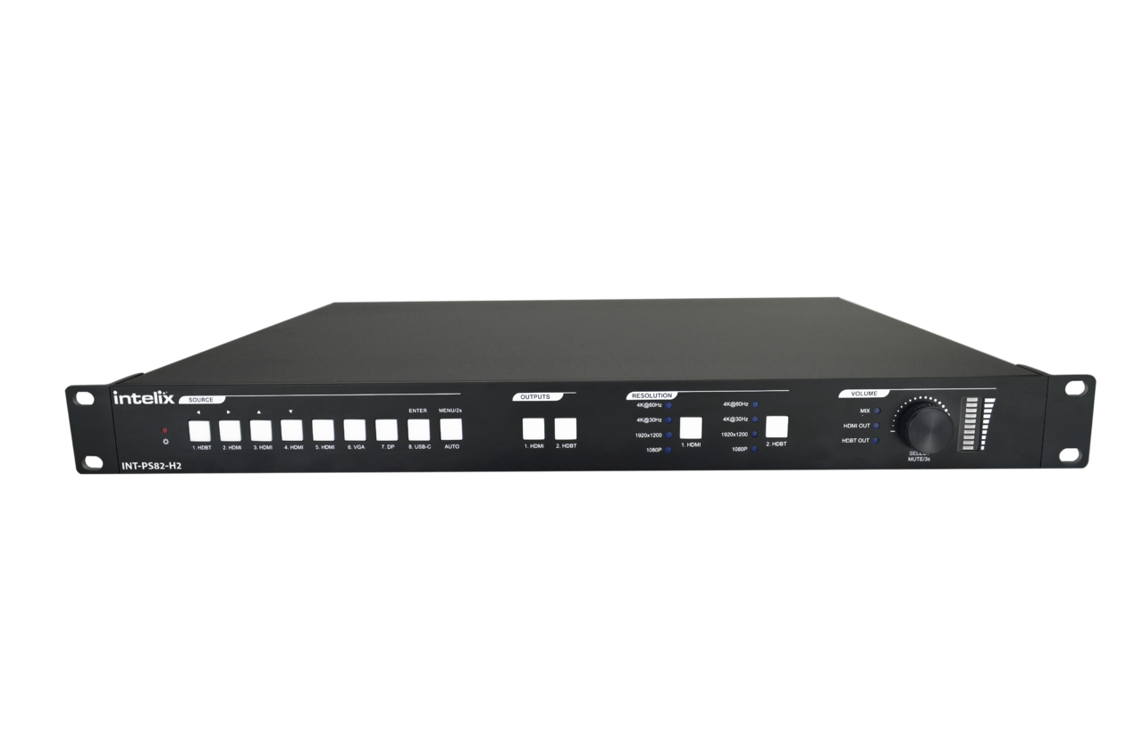 INT-PS82-H2 8x2 HDMI2.0 18G 4K Seamless Presentation switcher with HDBaseT input and output with included 18G HDBaseT Receiver