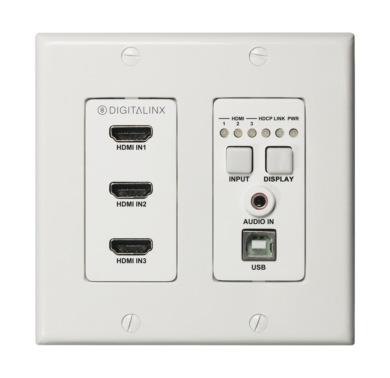 Digitalinx DL-3H1U-WP-W Three HDMI HDBaseT Wall Plate w/ USB