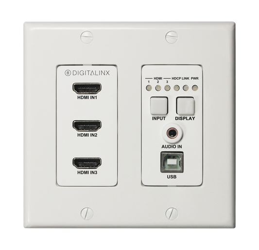 Digitalinx DL-3H1U-WP-W Three HDMI HDBaseT Wall Plate w/ USB