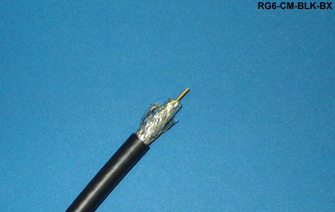 RG6-CM-BLK-BX Black RG6 CCS dual shielded coaxial cable swept to 3.0 GHz